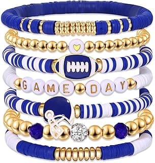 Game Day Bracelets for Women - Red, Black, Blue Heishi Clay Beaded Stretch Bracelets - Stackable Sports Charm Bracelet Bangles - Football Mom Accessories & Outfits Jewelry Gifts