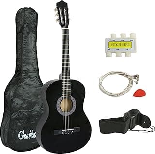 Smartxchoices 38" Acoustic Guitar Bundle Kit for Starter Beginner Music Lovers, 6-String Folk Guitar with Gig Bag, Extra Set Steel Strings, Strap, Pitch Pipe and Pick (Black)