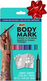 BIC BodyMark Temporary Tattoo Marker with Cosmetic Quality and Skin Safety, 8-Count in Assorted Colors