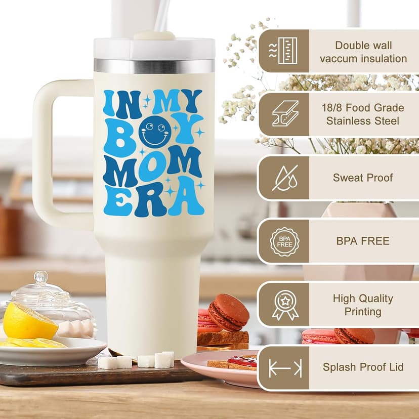 New Mom Gift for Boy Mama, Pregnant Mom, Expecting Mommy, First Time Mom - 40oz Travel Cup Insulated Tumbler with Lid & Straw ROSTANTEN Boy Mom Gifts for New Mom - First Mothers Day Gifts for New Mom B0F1N91JS7