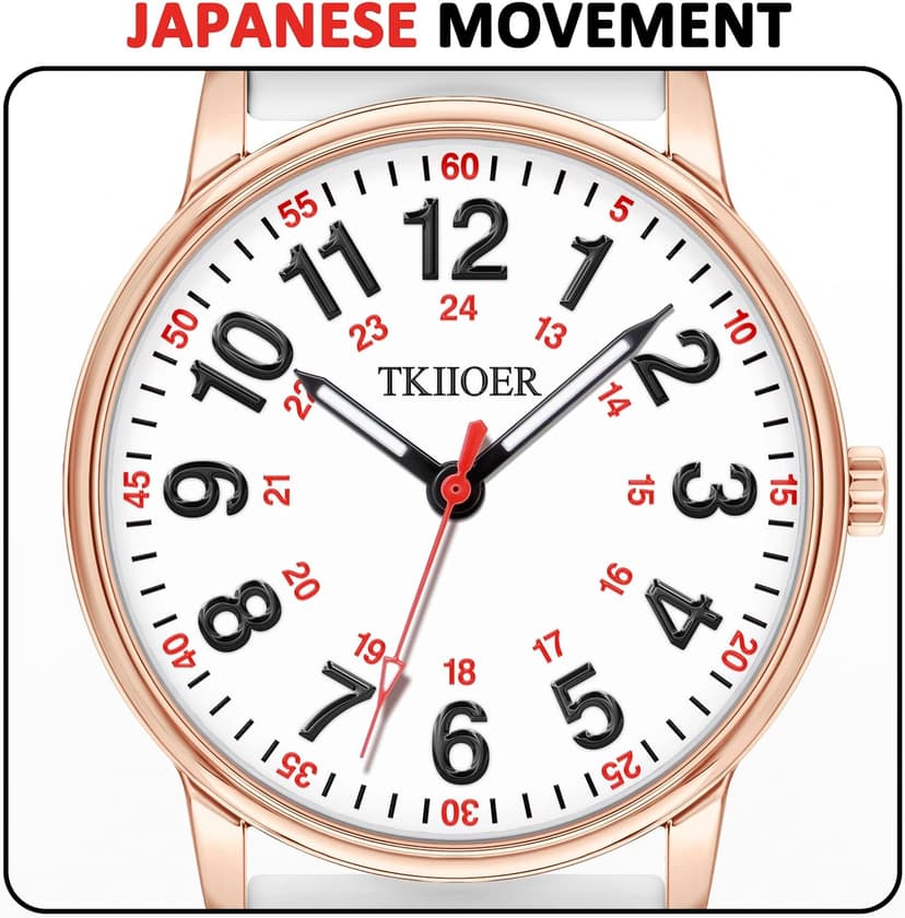 TKIIOER Nurse Watch for Nurse Medical Professionals Students Women Men, 50M Waterproof 12/24 Hour Military Time Luminous Easy Read Dial, Second Hand Watch for Nursing