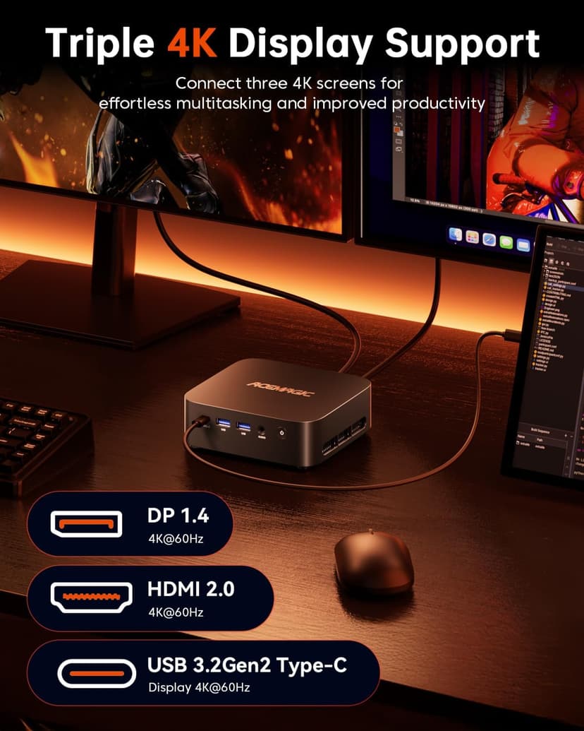 ACEMAGIC Mini PC Gaming AMD Ryzen 7 7730U (Upgraded 7430U/ 5825U) Windows 11 Pro 32GB RAM 1TB SSD Triple 4K@60Hz Display WiFi6 BT5.2 Type-C HDMI DP1.4b Mini Computers Desktop for Light Gaming/Office