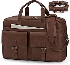 RAINSMORE Messenger Bag for Men 16 Inch Leather Laptop Bags Work Computer Briefcase Vintage Mens Satchel Shoulder Bag for Work, Office, Business, Travel, Brown