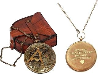 Love You Forever Engraved Sundial Compass with Leather Case – Inspirational Gift for Traveler, Adventurer, Groom, Baptism, Wedding or Him | Vintage Brass Navigation Compass