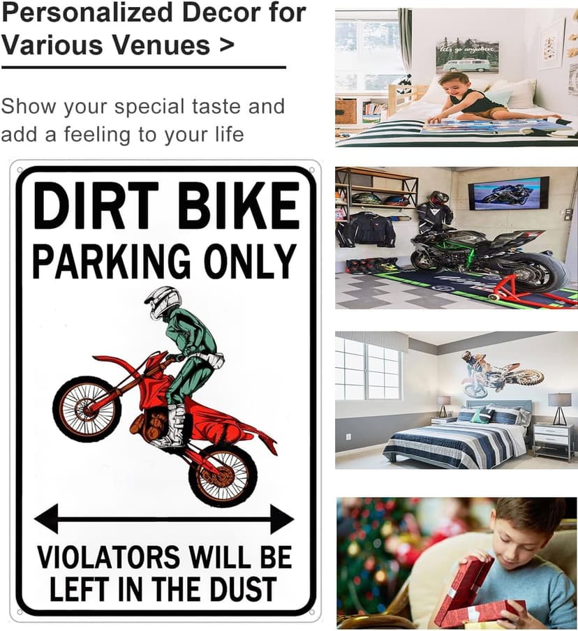 Dirt Bike Accessories Boys Motorcross Gifts Funny Dirty Bike Parking Only Vintage Tin Sign for Man Cave Boy's Room Garage Wall Decor 8x12 Inch (3064)