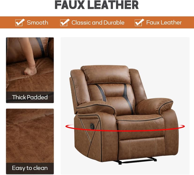 EBELLO Faux Leather Recliner Sofa Furniture Set for Living Room, Recliner Chair, Manual Loveseat, 3 Seat Recliniing Sofa Couch Set for Meeting Room, Brown