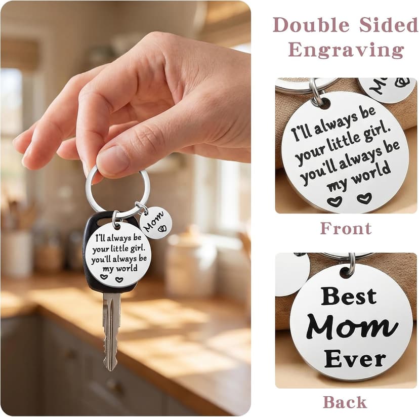 Mothers Day Gifts, Mom Gifts from Daughter for Birthday, I'll Always Be Your Little Girl, You Will Always Be My World, Best Mom Ever Keychain for Valentines Day Christmas Stocking Stuffers