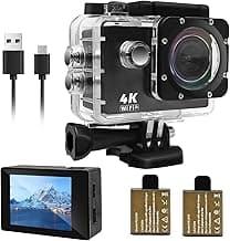 Cecosy Action Camera 4K 30FPS, Waterproof Camera 30M Underwater Ultra HD 131FT 170°Wide Angle Shooting, with 2 x 1050 mAh Batteries for Cycling, Ice Skating, Skiing, Fishing, Climbing