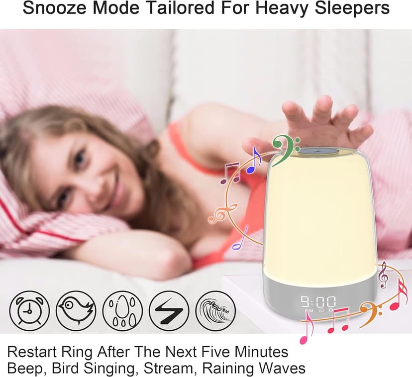 winshine Touch Wake Up Night Light with Sunrise Simulation Alarm Clock, 3 Ways Dimmable Warm White Bedside Lamp for Kid Bedrooms RGB Ambient Table Nightstand Light,Sleep Aid Snooze Timer Mode