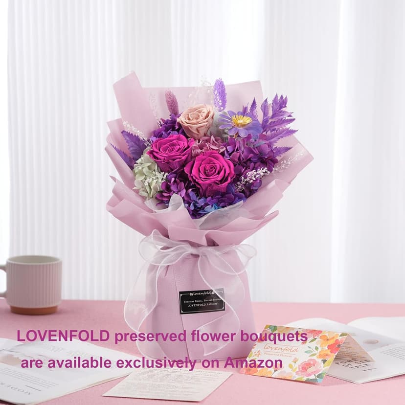 lovenfold Flowers for Delivery,Preserved Flowers Bouquets,Purple Rose Bouquets That Last 1-3 Years,Birthday Flowers Gifts for Women Mom Grandma Wife Friends