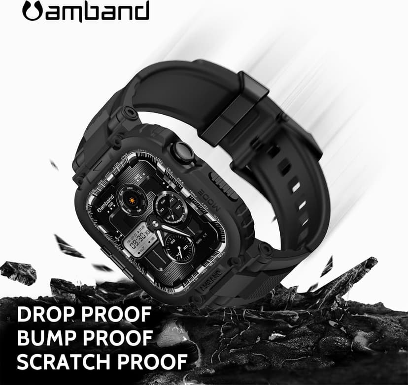 amBand M1 Sport Case Band for Apple Watch Ultra 3/2/1 & SE 3/2/1 & Series 11 10 9 8 7 6 5 4 3 49mm 46mm 45mm 44mm 42mm 41mm 40mm 38mm, Shockproof & Scratch Resistant Rugged Bumper for Men