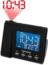 Magnasonic Projection Alarm Clock with AM/FM Radio, Battery Backup, Auto Time Set, Dual Alarm, Nap/Sleep Timer, Indoor Temperature/Date Display with Dimming & 3.5mm Audio Input - Black (EAAC601)
