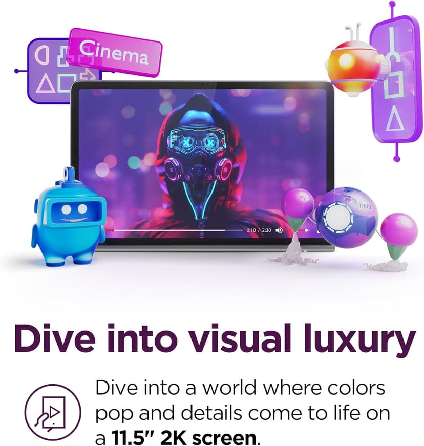 Lenovo Tab Plus - 2024 - Premium Entertainment Tablet - 8 JBL® Speakers - 11.5" 2K LCD Touch Display - 8GB Memory - 128GB Storage - MediaTek™ Helio G99 - Folio Case Included - Luna Grey