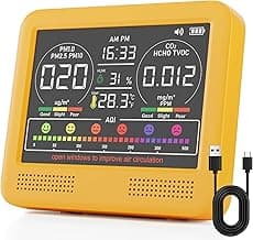 16-in-1 Indoor Air Quality Monitor with PM1.0,PM2.5,PM10,CO2,HCHO,TVOC,Temperature,Humidity,Time Display &7 AQI Alarms – Professional Air Quality Tester for Home, Office & Indoor Use