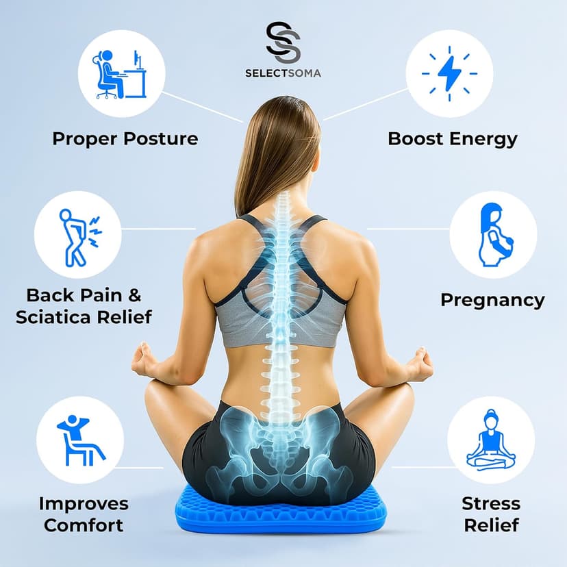 SelectSoma Double-Thick Gel Seat Cushion for Long Sitting Pressure Relief for Back, Sciatica, Coccyx, Tailbone Pain - Cushion for Office Chair, Wheelchair, Car & Truck, Patio Chairs - Egg Seat Pad