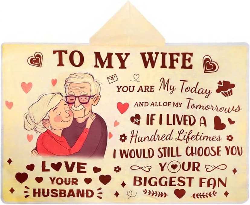 Bigmeta 47x73in Anniversary Birthday Gifts for Women from Husband - Wearable Blanket Christmas Warm Gifts for Wife, with Hoodie (Couple-Orange)