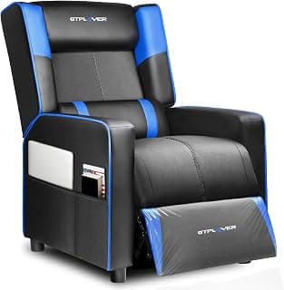 GTPLAYER Gaming Recliner Chair for Living Room Racing Style Single PU Leather Gaming Sofa for Adults Modern Game Recliners Ergonomic Comfortable Home Theater Seating, Blue