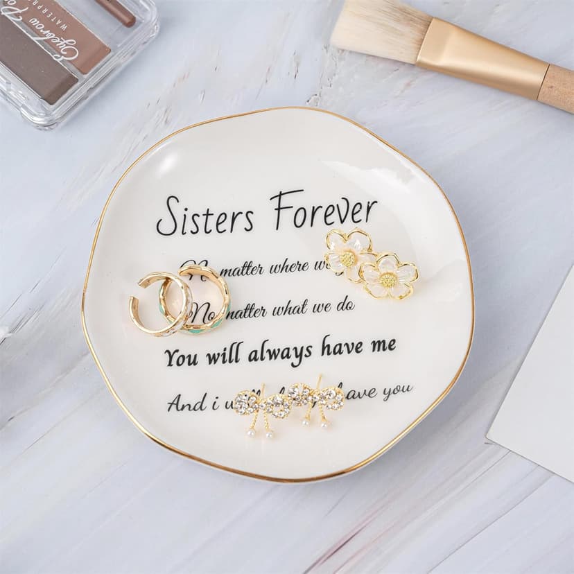 Sister Gifts, Ceramic Sister Ring Dish Jewelry Tray, Sister Birthday Gifts Engagement Wedding Gift for Sister from Sister