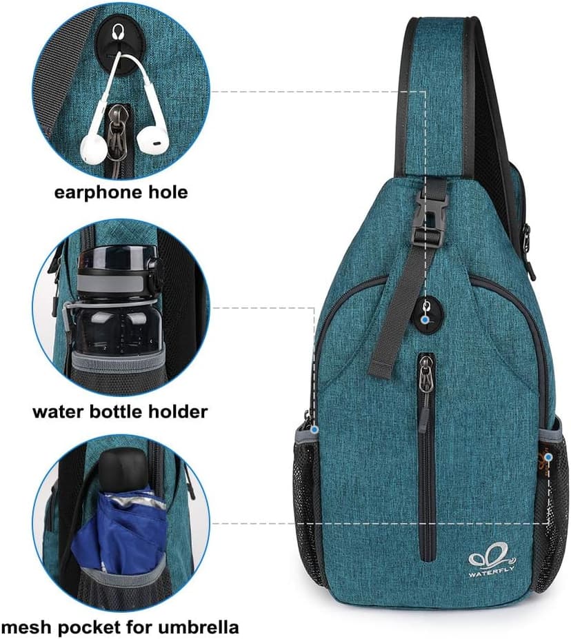 WATERFLY Crossbody Sling Backpack Sling Bag Travel Hiking Chest Bags Daypack (Teal blue) B07WNM894Y