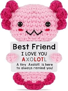 Friendship Gift Crochet Axolotl, Tiny Handmade Present for Best Friend, Sisters, Coworker Work Bestie, Funny for Birthday, Valentines, Christmas, Easter, Mother's Day, Graduation