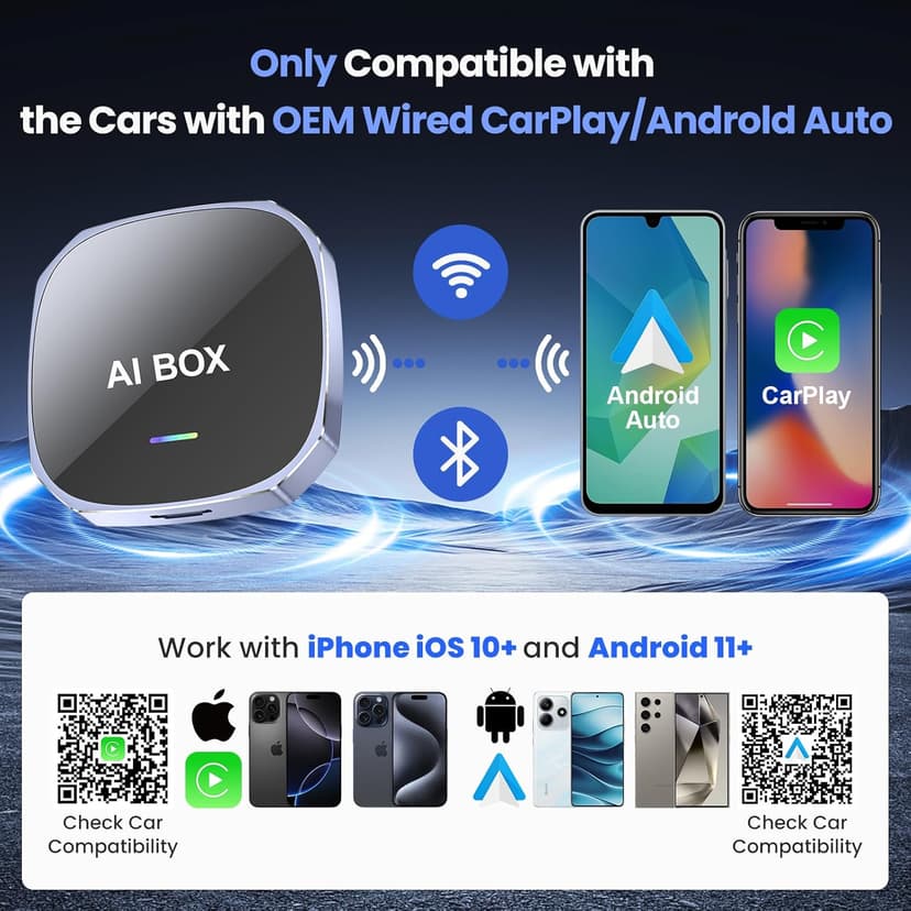 2-in-1 Wireless Apple CarPlay&Android Auto Adapter 2026, Magic AI Box Streaming Dongle Support Netflix/YouTube, Plug&Play, Car Play Wireless Adapter, Only Fit for Cars with Wired CarPlay/Android Auto