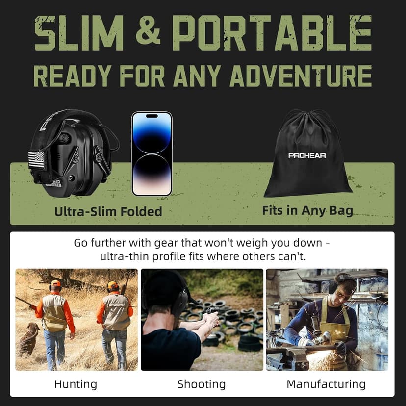 PROHEAR 022 Upgraded Electronic Shooting Earmuffs with Gel Cooling Ear Cushions - 29dB SNR Noise Reduction for Hunting & Gun Range, 5X Sound Amplification, 4 Omnidirectional Mics, HD Speakers,Black