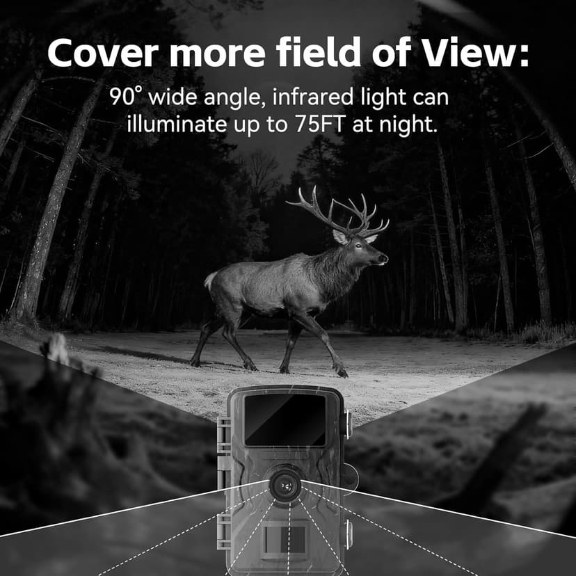 Trail Camera, 36MP 2K 0.1S Trigger Motion Activated,Game Camera with Night Vision IP66 Waterproof 2.0''LCD 90° Cam Lens for Outdoor Scouting Wildlife Monitoring Home Security, Gifts for Men