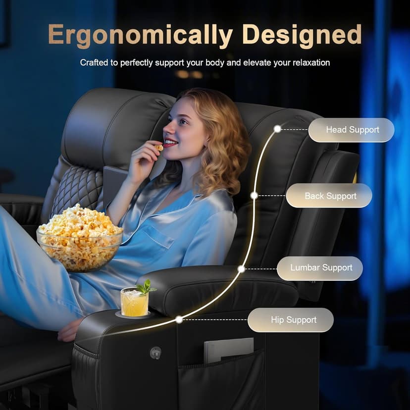 Loveseat Recliner Sofa, Home Theater Seating with Center Console, Reclining Loveseat RV Couch with USB Ports & Phone Holders, Wall Hugger RV Sofa Furniture with Storage & Pocket