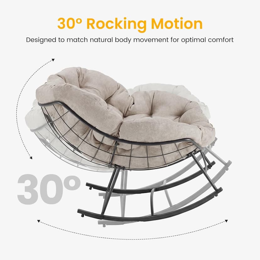 NEWBULIG Outdoor Patio Rocking Chair with 5.5" Thick Cushion, Oversized Egg Lounge Chair, 450 Lbs Heavy Duty, Water-Repellent Fabric, for Garden, Porch, Living Room