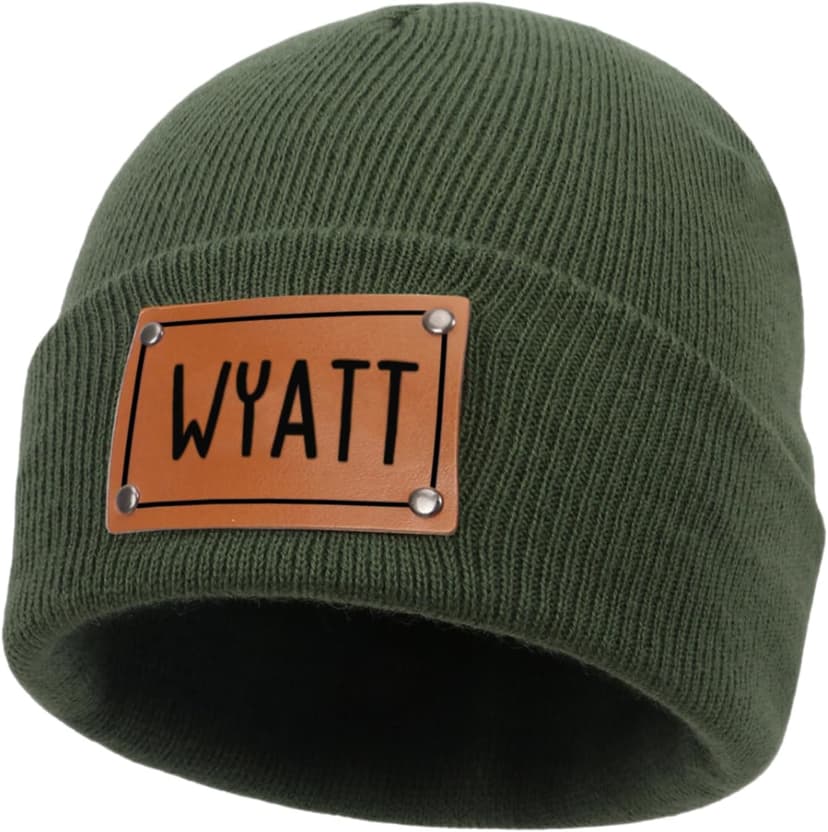 Custom Toddler Baby Beanies, Mama Mini Matching Hats, Leather Patch Baby Knit Hats, Winter Beanies for Infant, Kids Adults