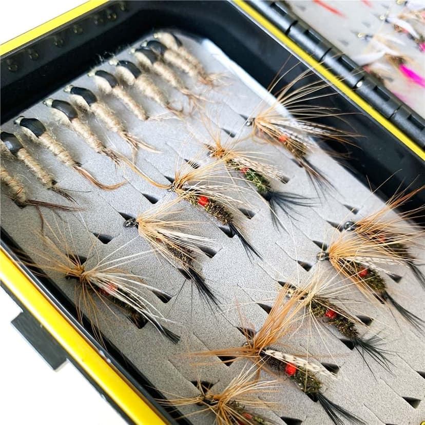 Handmade Fly Fishing Kit, 50/114 Pcs with Dry/Wet Flies, Streamers, Fly Assortment for Trout & Bass Fishing - 50 Pcs/Set, 6 Mixed Styles