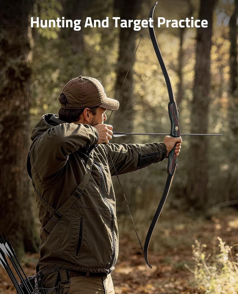 CVLIFE 62" Recurve Bow and Arrow Set for Adults and Hunter,30lb-50lb Right Hand Wooden Takedown Hunting Recurve Bow,for Beginners to Advanced,Outdoor Hunting and Target Practice