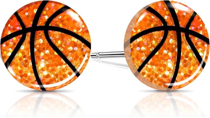 Basketball Earrings for Women Sparkly Basketball Earrings Round Stud Earrings Sport Lover Holiday Party Jewelry for Women