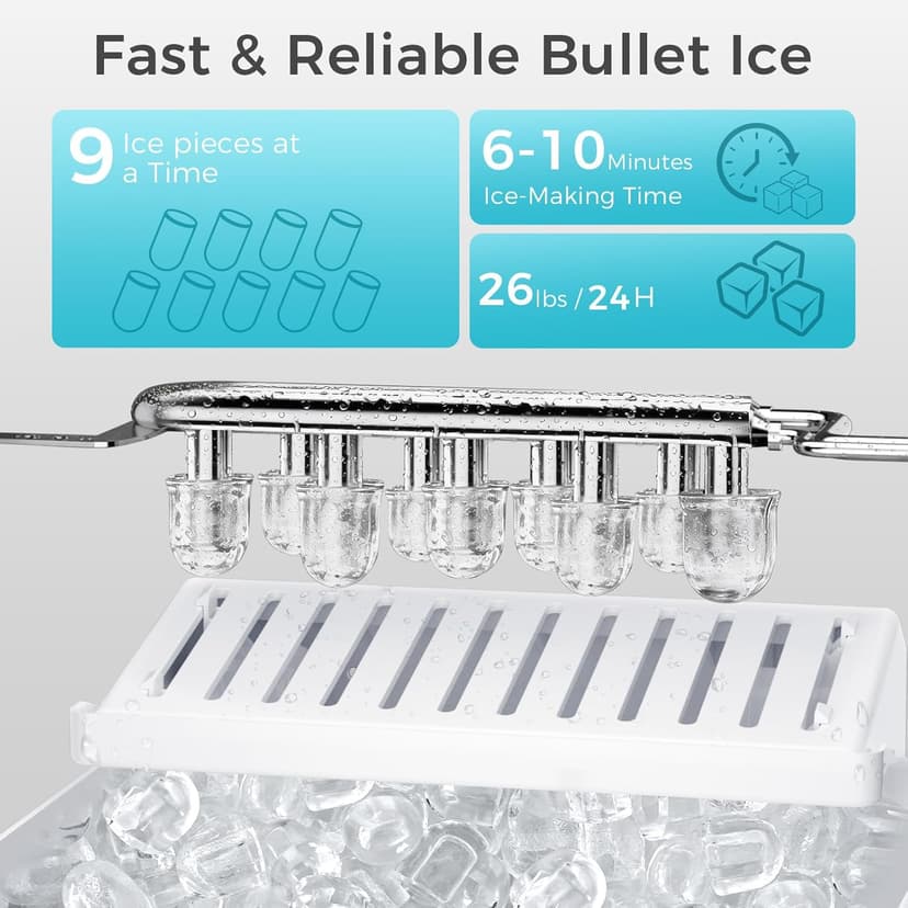 OSTBA Water Dispenser with Ice Maker for 3 & 5 Gallon Bottles, Top Loading Water Cooler with Hot Cold & Room Temperature Water, Bullet Ice Maker, Child Safety Lock for Home Office