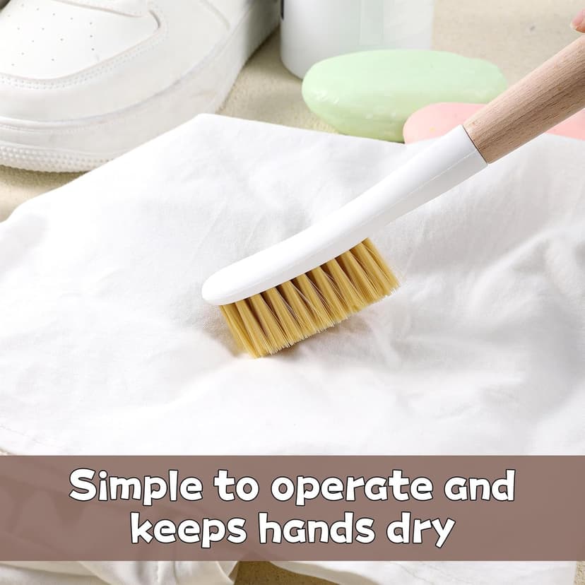 Jxiwfvl Wood Laundry Stain Brush with Soft Bristle, Stain Remover Brushes with Long Handle for Cleaning Shoes Clothes Fabric, Protable Laundry Scrub Brush for Stains on Clothes(Natural)