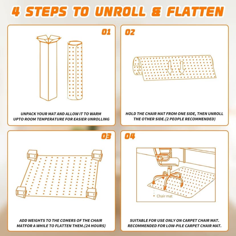 Office Chair Mat for Carpeted Floors, Desk Mats 48"X30" for Rolling Desk on Low Pile Carpets, Small Computer Gaming Plastic Floor Mats for Office Chair on Carpet, Easy Glide Without Curling