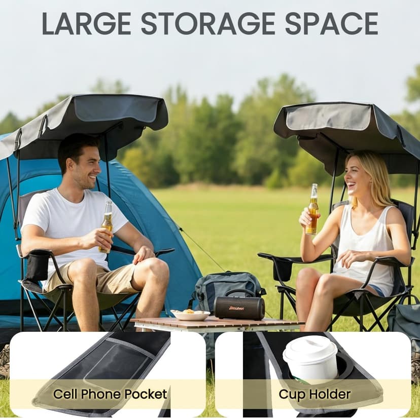 FAIR WIND Portable Canopy Camping Chair 380 LBS Capacity Heavy Duty Oversized Folding Lawn Chair with Sunshade for Beach, Fishing, Sports & Outdoors