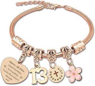 DlaeKua 15th 13th 16th Birthday Gifts for Girl Stainless Steel Bracelet for Women Daughter Granddaughter Niece Sisters 15th Birthday Gift Bracelets Inspirational Gifts Bible Verse 15 13 16 Years Old