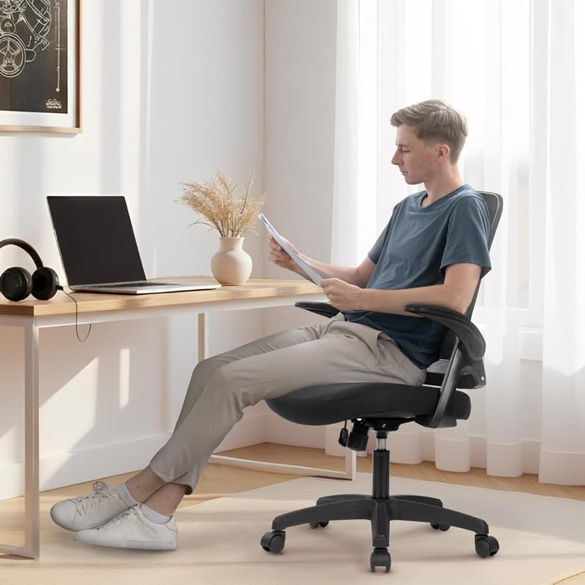 NEO CHAIR Office Desk Gaming Chair Computer High Back Mesh Seat with Rolling Wheels Ergonomic Adjustable Comfy Flip-up Armrests Lumbar Support Height for Home (Black)