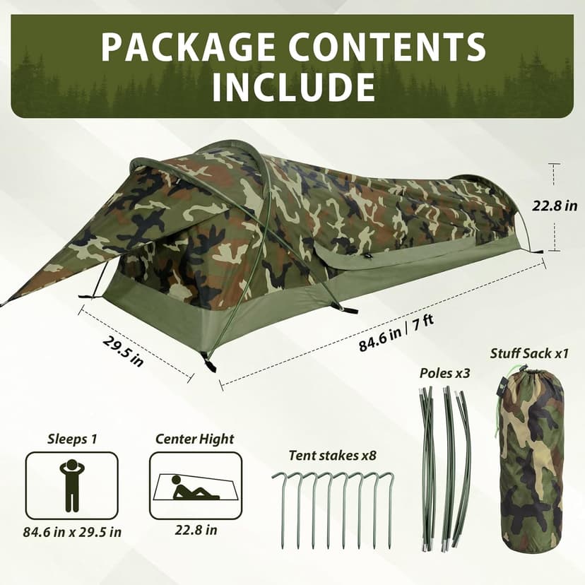 GEERTOP Ultralight Single Person Bivy Tent for Camp Waterproof 1 Man Tent for Camping Hiking Backpacking Hunting Outdoor Survival Gear - Easy Set Up