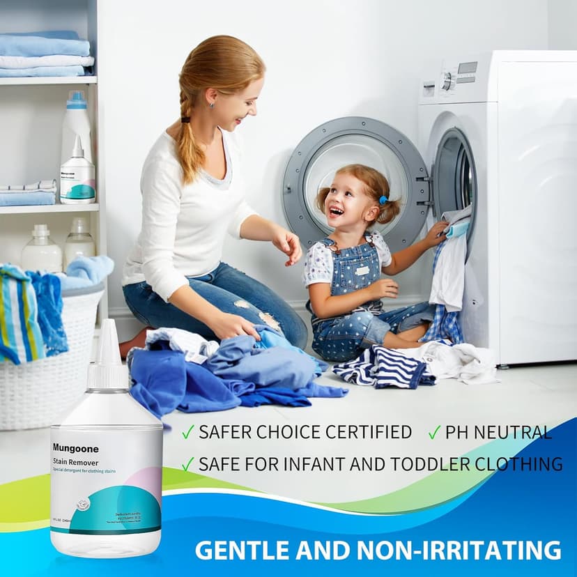 Mungoone Clothes Grease Stain Remover, Newborn & Baby Essentials, Laundry Stain Treatment, Stain Remover for Oil Grease, Ink Stains, Foods & Vegetable Stains, Makeup, Grass, Coffee, & More, 8 Fl Oz