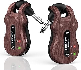 LEKATO Wireless Guitar System 5.8 Wireless Guitar Transmitter Receiver Rechargeable Audio Wireless Transmitter Receiver 4 Channels Transmission Range for Electric Guitar Bass (Grain)