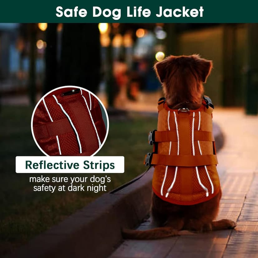 Kuoser Dog Life Jacket High Flotation, Reflective Dogs Life Vest for Swimming Boating, Adjustable Small Medium Large Dog lifejacket, Lightweight Dogs Life Preserver Rescue Handle Spring Summer Pool