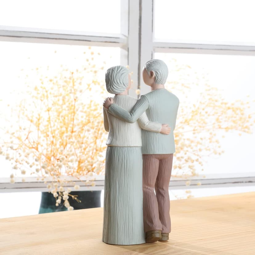 Loving Elderly Couple Figurines, Wedding Anniversary Statues for Home Decoration, Sculpted Hand-Painted Figures Gifts to Parents Grandparents