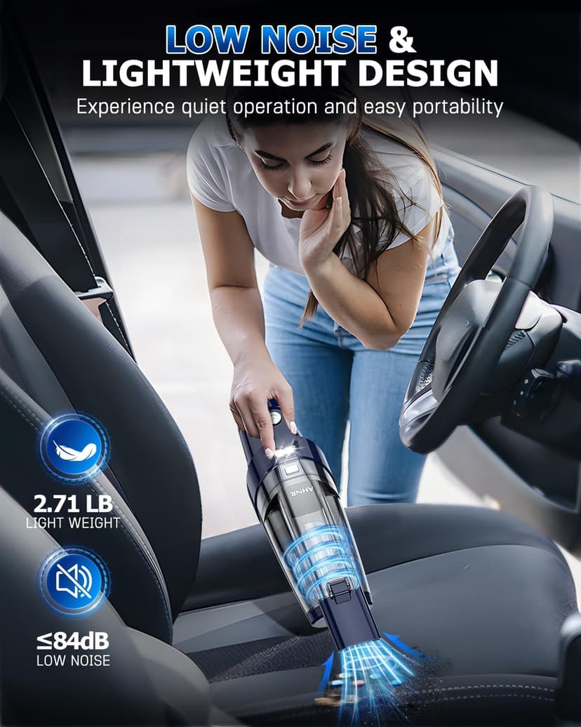 AHNR Handheld Vacuum Cordless, 16000PA Powerful Suction Hand Held Vacuum Dust Busters Cordless Rechargeable with LED Light & 2 HEPA Filters, Portable Car Vacuum Cleaner High Power for Car Home Office