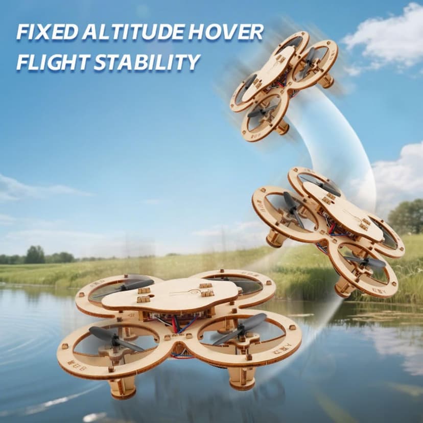 DIY Wooden Drone Assembly Kit, Wooden Drone Building Kit, Remote Control Mini Quadcopters, DIY Assembly Drones with 4-Axis Flight, Creative Building Model for Kids and Adults (1 PCS)