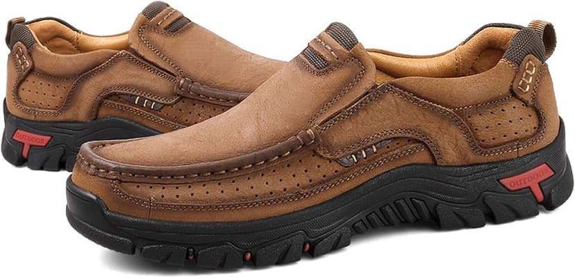 Venshine Mens Walking Shoes Leather Lightweight Breathable Casual Slip On Loafers