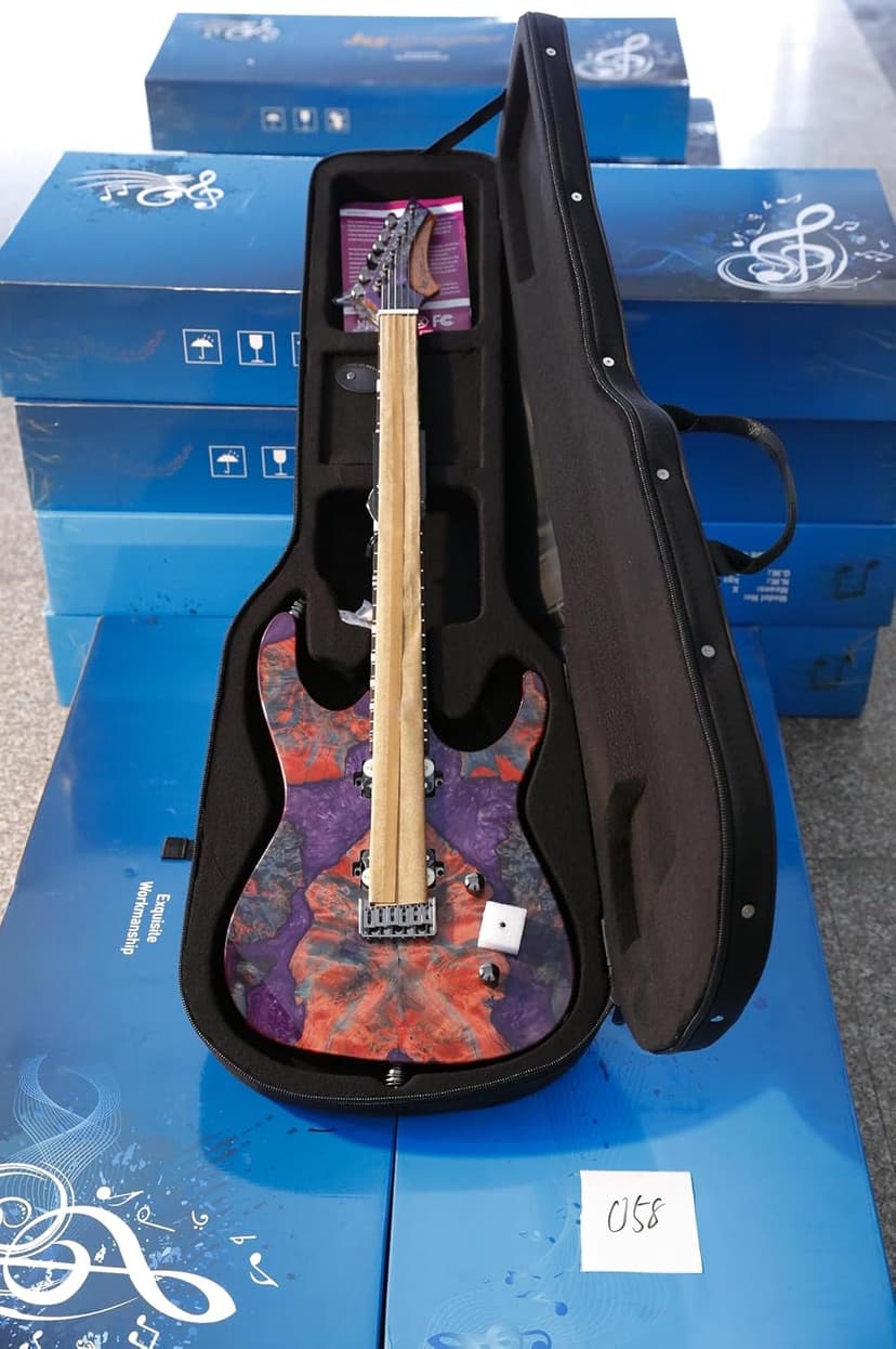 Leo Jaymz Electric Guitar Hurricane Deluxe See What You Get Series, Mahogany Body, Roasted Maple Neck, Rosewood Fretboard, Locking Tuners, Rounded Frets, Case (S-Grade, VC-0010)