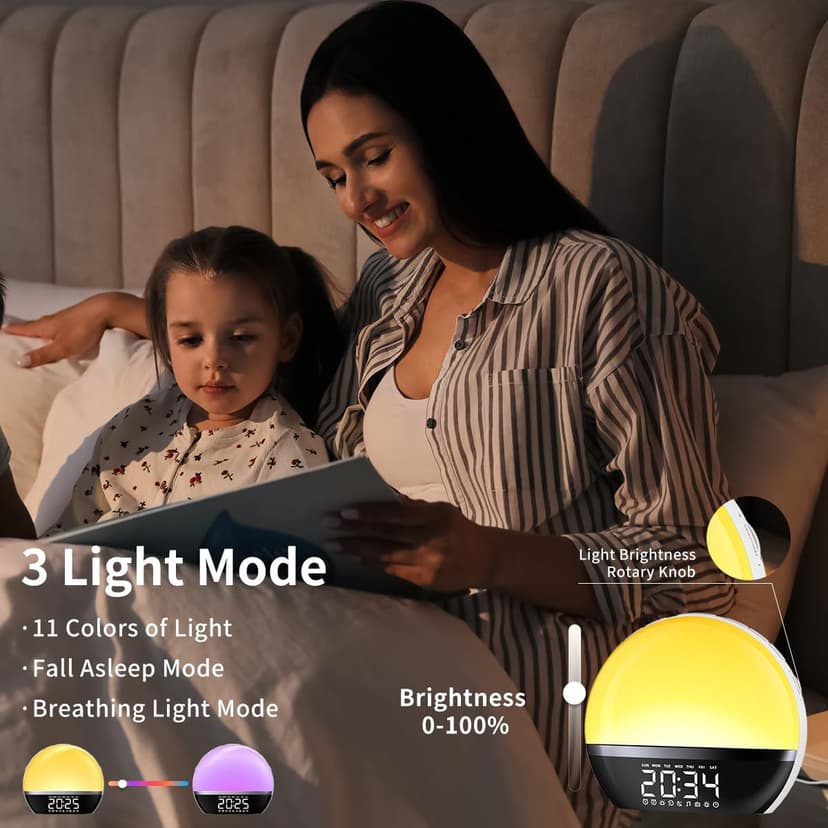 SoundLegend FM Radio Sunrise Alarm Clock Sound Machine Wake-Up Light Sunrise Sunset Simulation Adjustable Volume Brightness Sleep Aid 13 Colors 23 Sounds 28 Tunes Snooze Dual Alarm 4 Timers
