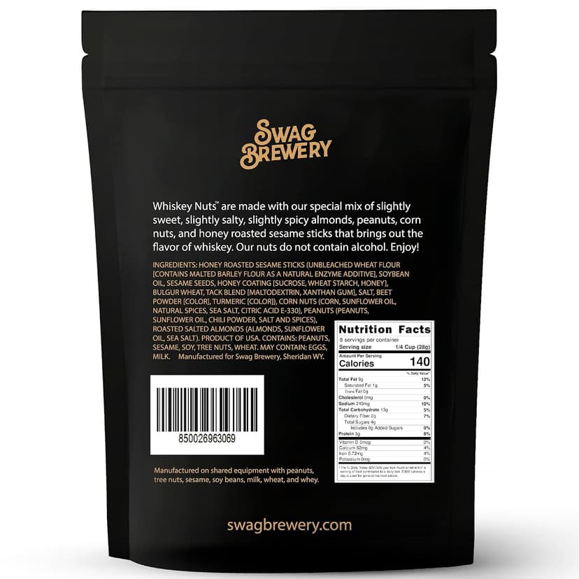 Whiskey Nuts - Gourmet Mix of Slightly Sweet and Salty Almonds, Peanuts, Corn Nuts, & Honey Roasted Sesame Sticks That Brings Out The Flavor Of Whiskey. Great Gift for Men, Women, Bourbon Lovers B0CLYQJTFZ